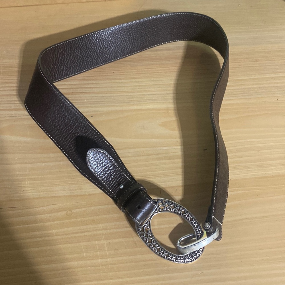 Brighton brown leather waist belt with latch buckle size XL silver hardware